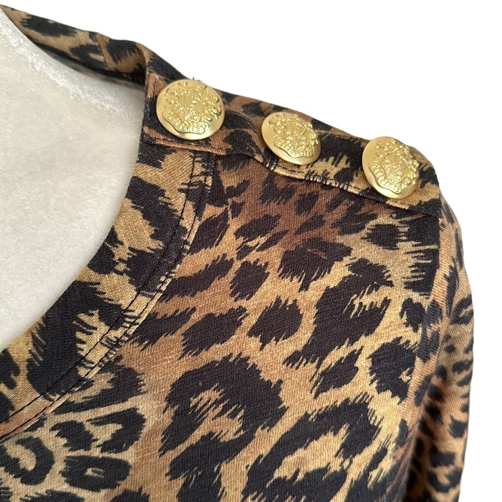 Veronica Beard black & tan animal leopard print t-shirt with button detail XS - Picture 2 of 6